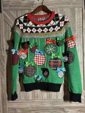 Spencer's Light-Up Mixed Ornaments Ugly Christmas Sweater - Unisex Medium 3D